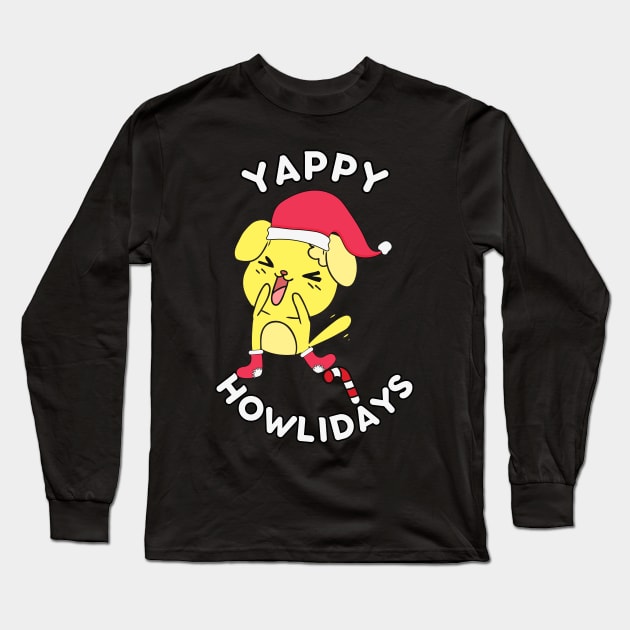 Kawaii Christmas Dog - Yappy Howlidays Long Sleeve T-Shirt by Caregiverology